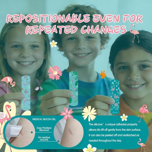 ضمادات لاصقة من السيليكون للأطفال من Hysimedy للبشرة الحساسة مقاومة للماء وغير سامة وخالية من اللاتكس ومضادة للحساسية، ضمادات صغيرة للفتيات والأولاد الصغار والجروح والخدوش بنمط الفلامنغو 36 قيراط 3/4 بوصة × 3 بوصة in Kuwait