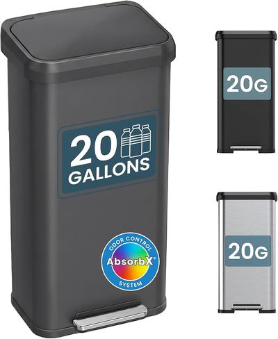 iTouchless SoftStep 50 لتر / 13.2 جالون سلة المهملات ذات الخطوة النحيفة للمطبخ مع فلتر للرائحة، صندوق إعادة التدوير الداخلي متين مقاوم للانبعاجات، صندوق قمامة من الفولاذ المقاوم للصدأ مع غطاء، مكتب المنزل، بلاستيك أسود in Kuwait