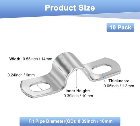 M METERXITY 10 عبوات من مشابك القنوات، 3/8 بوصة 304 حزام أنابيب صلب من الفولاذ المقاوم للصدأ M10 U مشابك أنابيب مع فتحتين للسباكة/القناة/الأسلاك/الأنابيب، مقاطع شد أنبوبية شديدة التحمل على شكل حرف U in Kuwait