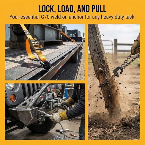 4Pack 3/8" Weld on Grab Chain Hooks Heavy Duty G70 Forged Weldable Tow 6600 LBS for Chain Pulling and Lifting Bucket Flatbed, Trailer, Tractors, Truck, Forklif, SUV, RV, UTV in Kuwait