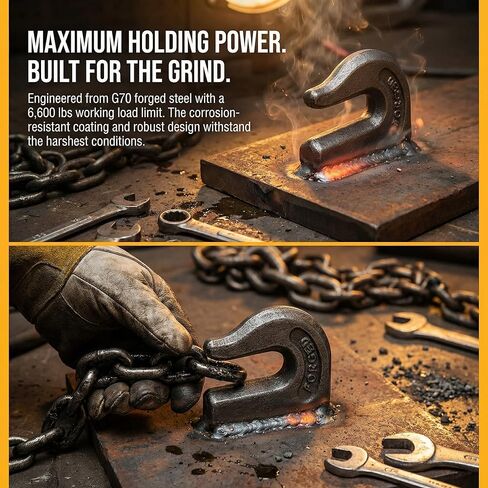 4Pack 3/8" Weld on Grab Chain Hooks Heavy Duty G70 Forged Weldable Tow 6600 LBS for Chain Pulling and Lifting Bucket Flatbed, Trailer, Tractors, Truck, Forklif, SUV, RV, UTV in Kuwait