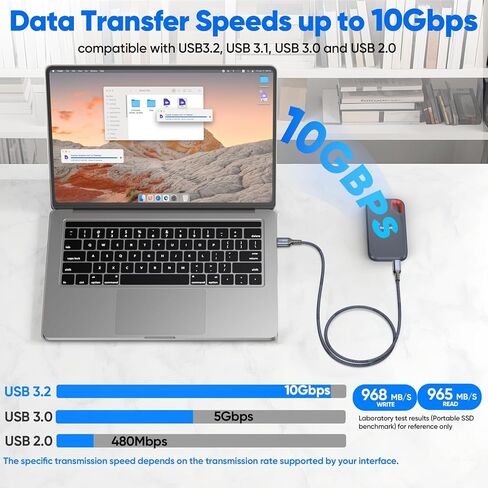 Data Transfer Cable USB to Type C 6ft, 10Gbps USB 3.2 Gen 2 Type‑A High Speed Data Transfer 3A Fast Charging USBC to USBA Cord for Protable SSD Galaxy S25/24/23 iPhone17/16/15 iPad Laptop Computer in Saudi Arabia
