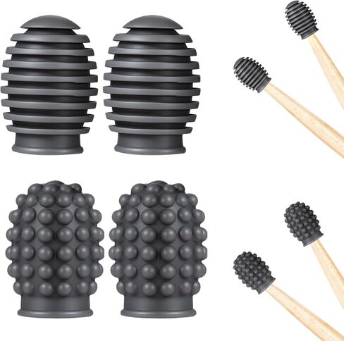 2 Pair Silicone Drumstick Dampeners for Silent, Drumstick Tips Noise Reduction Tips for 5A Drumsticks, Durable Silicone Mute Accessories with Storage Case, Black & Gray in Kuwait