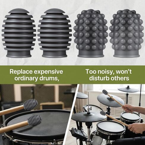 2 Pair Silicone Drumstick Dampeners for Silent, Drumstick Tips Noise Reduction Tips for 5A Drumsticks, Durable Silicone Mute Accessories with Storage Case, Black & Gray in Kuwait