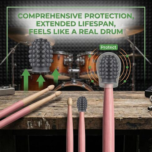 2 Pair Silicone Drumstick Dampeners for Silent, Drumstick Tips Noise Reduction Tips for 5A Drumsticks, Durable Silicone Mute Accessories with Storage Case, Black & Gray in Kuwait
