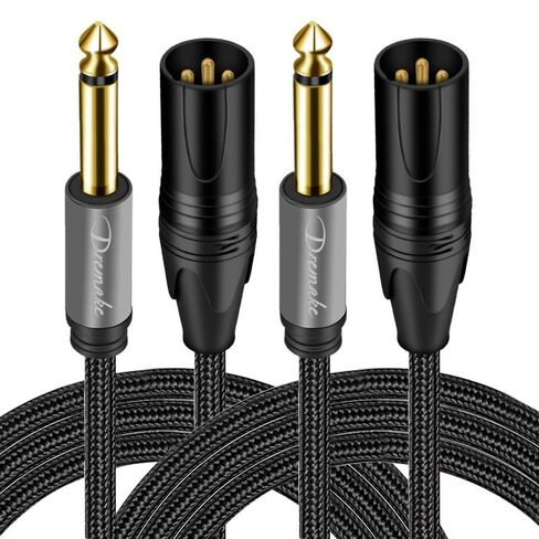 DREMAKE 2 Pack XLR 3-Pin Male to TS 1/4’’ Audio Cable 20ft - Unbalanced 6.35mm Quarter Inch to XLR Interconnect Patch Cord for Microphones, Powered Speakers, Amplifiers, Studio Sound Consoles in Saudi Arabia