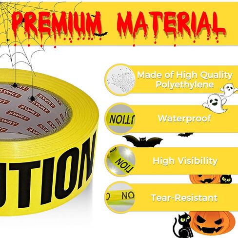 SWRT 2 ROLLS Premium Yellow Breating ، 3 بوصات × 1000 قدم (إجمالي 2000 قدم) شريط خطر مشرق مع نص أسود غامق لديكور الهالوين ، شريط بناء organg in Saudi Arabia