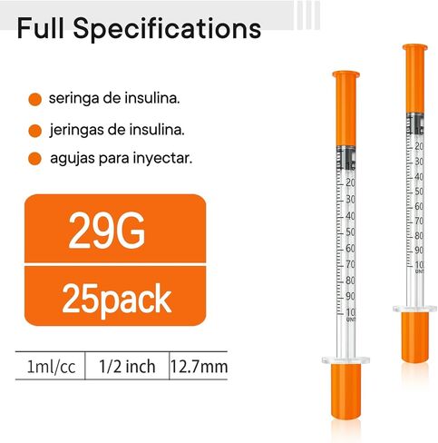 U-100 29G 1ml/cc 1/2" Inch seringue, Pack of 25 in Kuwait