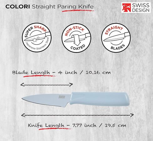 سكين التقشير Kuhn Rikon Colori® - ستانلس ستيل ياباني مقاس 4 بوصة، شفرة غير لاصقة، مقبض مريح وغمد، أزرق فاتح in Kuwait