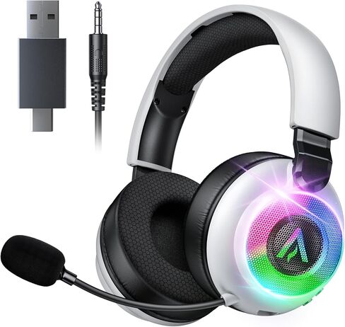 Wireless Gaming Headset for Ps5 Ps4 - 2.4GHz, Bluetooth, Wired, 7.1 Surround Sound, Noise Cancelling Mic, RGB Lights, 40H+ Battery, Lossless Audio, Comfy Over Ear Headphones for PC, Switch, Xbox, Mac in Saudi Arabia