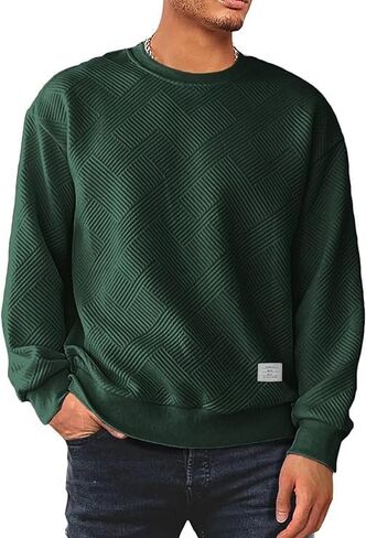 Men's Crewneck Sweatshirts Soild Color Geometric Texture Long Sleeve Casual Pullover Shirt in Saudi Arabia