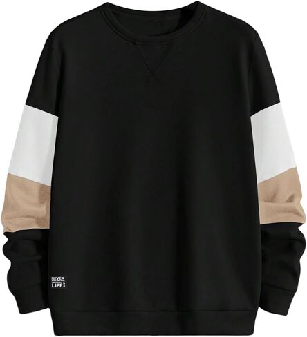 Men's Color Block Athletic Sweatshirts Streetwear Trendy Fall Pullover Tops in Saudi Arabia