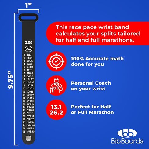 BibBoards Marathon Pace Band - Your Personal Pace Coach for Races & Training to Crush Goals - Waterproof, Lightweight Race Pace Band - Running Accessories for Half & Full Marathons in Kuwait