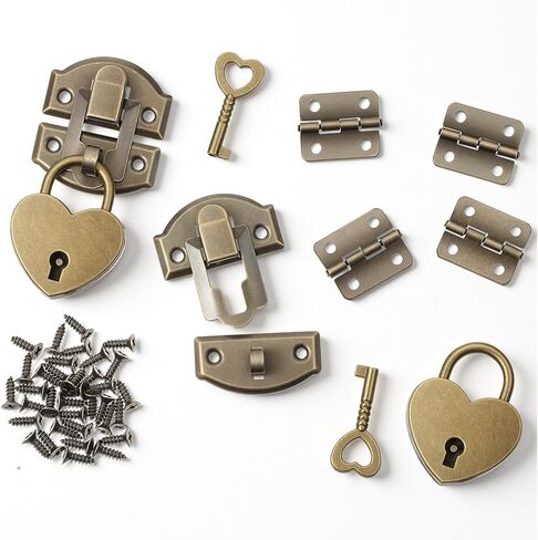 مجموعتان من مزلاج بمشبك برونزي عتيق، قفل صغير بمشبك قفل مزخرف صغير، قفل على شكل قلب مع مفاتيح ومسامير للصناديق الخشبية، وصناديق المجوهرات، وصندوق الهدايا، وصندوق النبيذ، وحقائب السفر، ومزالج الأثاث in Kuwait
