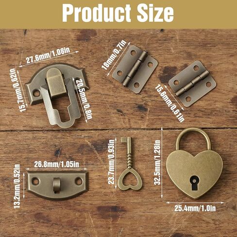 مجموعتان من مزلاج بمشبك برونزي عتيق، قفل صغير بمشبك قفل مزخرف صغير، قفل على شكل قلب مع مفاتيح ومسامير للصناديق الخشبية، وصناديق المجوهرات، وصندوق الهدايا، وصندوق النبيذ، وحقائب السفر، ومزالج الأثاث in Kuwait
