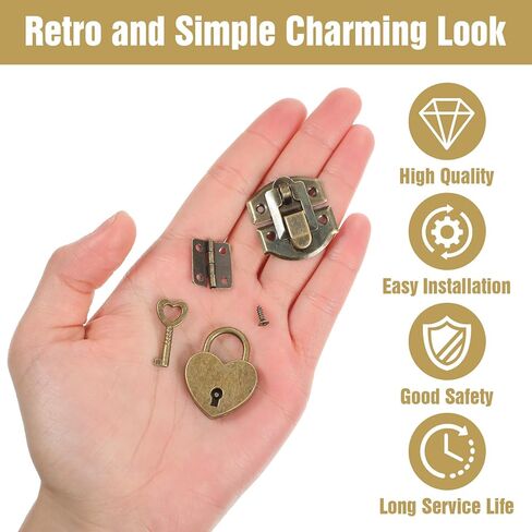 مجموعتان من مزلاج بمشبك برونزي عتيق، قفل صغير بمشبك قفل مزخرف صغير، قفل على شكل قلب مع مفاتيح ومسامير للصناديق الخشبية، وصناديق المجوهرات، وصندوق الهدايا، وصندوق النبيذ، وحقائب السفر، ومزالج الأثاث in Kuwait