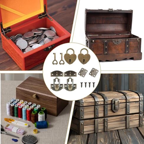 مجموعتان من مزلاج بمشبك برونزي عتيق، قفل صغير بمشبك قفل مزخرف صغير، قفل على شكل قلب مع مفاتيح ومسامير للصناديق الخشبية، وصناديق المجوهرات، وصندوق الهدايا، وصندوق النبيذ، وحقائب السفر، ومزالج الأثاث in Kuwait