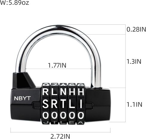 قفل مركب من 5 حروف - قفل من سبائك الزنك قابل لإعادة الضبط (كبل عالي التحمل 7 مم) لخزائن الصالة الرياضية/البوابات/الدراجات/الخزائن in Kuwait