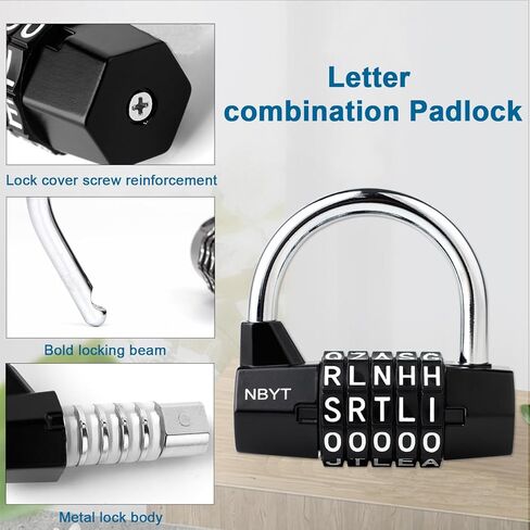 قفل مركب من 5 حروف - قفل من سبائك الزنك قابل لإعادة الضبط (كبل عالي التحمل 7 مم) لخزائن الصالة الرياضية/البوابات/الدراجات/الخزائن in Kuwait