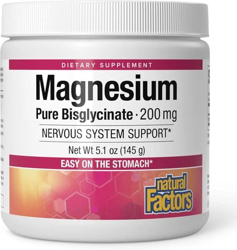 Natural Factors, Magnesium Bisglycinate Pure Powder for Nervous System Support, 200 mg, 5.1 oz in Saudi Arabia