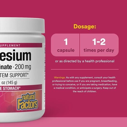 Natural Factors, Magnesium Bisglycinate Pure Powder for Nervous System Support, 200 mg, 5.1 oz in Saudi Arabia