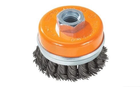 Walter Surface Technologies 13G404 Knot Twisted Wire Cup Brush - 4 in. Carbon Steel Brush with Supporting Ring. Finishing Tools and Accessories, orange, "4" x 5/8-11" in Saudi Arabia