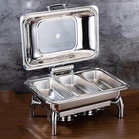 Food Heater - Food Warm Plate, Stainless Steel Hot Pot Buffet Set with Glass Viewing Lid and Built-in Lid Holder for Parties, Dinner Parties and Dining (304 Three) in Saudi Arabia