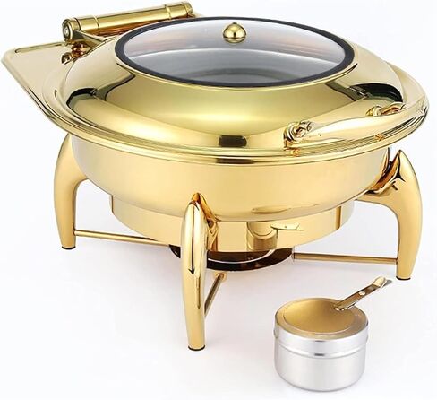 Catering Buffet Servers and Heaters - Stainless Steel Hot Pot Buffet Sets Hot Plate Buffet Sets Food Heaters for Catered Events Round Fondue Buffet Sets,Silver-6L (Gold 6L) in Saudi Arabia