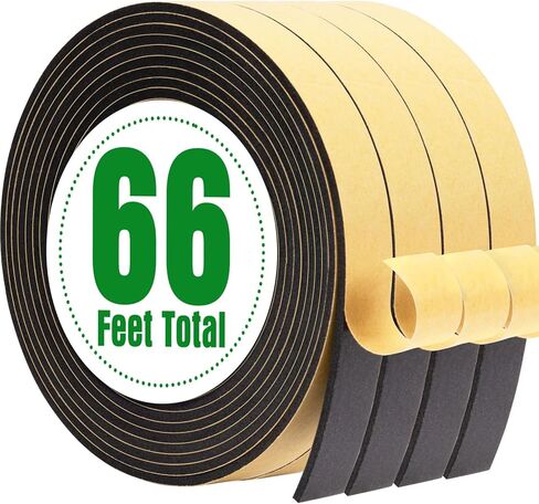 Car Speaker Sealing Tape-Weather Stripping Seal 4 Rolls, 66 Ft L x 4/5 in W x 1/8 in T, High Density Self Adhesive Foam Tape, Wide Weather Strip for Door and Window Gaps, Soundproof Noise Reduction in Kuwait