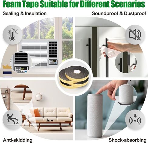 Car Speaker Sealing Tape-Weather Stripping Seal 4 Rolls, 66 Ft L x 4/5 in W x 1/8 in T, High Density Self Adhesive Foam Tape, Wide Weather Strip for Door and Window Gaps, Soundproof Noise Reduction in Kuwait