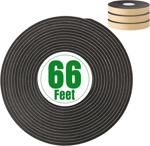 Car Speaker Sealing Tape-Weather Stripping Seal 4 Rolls, 66 Ft L x 4/5 in W x 1/8 in T, High Density Self Adhesive Foam Tape, Wide Weather Strip for Door and Window Gaps, Soundproof Noise Reduction in Kuwait