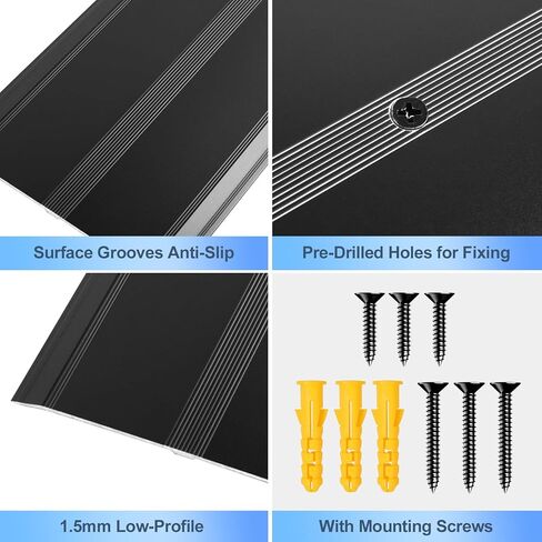 Aluminum Door Threshold, 36"L x 2.4"W Metal Floor Transition Strip for Doorways, Threshold Strip for Exterior & Interior Doors Flooring Gaps, Doorway Protector and Decor (Black) in Kuwait