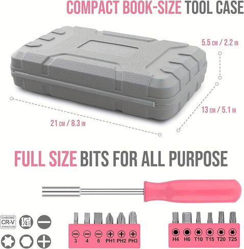 مجموعة أدوات إصلاح المنزل الوردية 24 قطعة للنساء - مجموعة أدوات صغيرة مدمجة مع مطرقة وكماشة ومفكات - أدوات يدوية منزلية محمولة، هدية مثالية لعيد الميلاد ورأس السنة الجديدة للسيدات in Kuwait