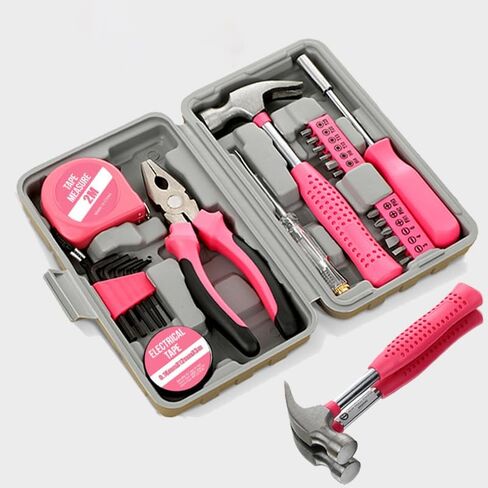 مجموعة أدوات إصلاح المنزل الوردية 24 قطعة للنساء - مجموعة أدوات صغيرة مدمجة مع مطرقة وكماشة ومفكات - أدوات يدوية منزلية محمولة، هدية مثالية لعيد الميلاد ورأس السنة الجديدة للسيدات in Kuwait