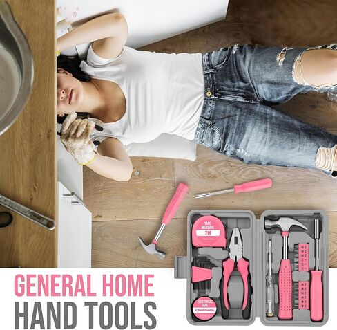 مجموعة أدوات إصلاح المنزل الوردية 24 قطعة للنساء - مجموعة أدوات صغيرة مدمجة مع مطرقة وكماشة ومفكات - أدوات يدوية منزلية محمولة، هدية مثالية لعيد الميلاد ورأس السنة الجديدة للسيدات in Kuwait