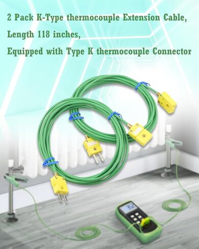 K-Type Thermocouple Extension Cable 118 Inch, Green Type K Thermocouple Wire with Male & Female Connector, -200°F to 2500°F Temperature Signal Extension 2 Pack in Saudi Arabia