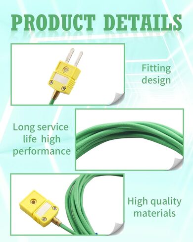 K-Type Thermocouple Extension Cable 118 Inch, Green Type K Thermocouple Wire with Male & Female Connector, -200°F to 2500°F Temperature Signal Extension 2 Pack in Saudi Arabia