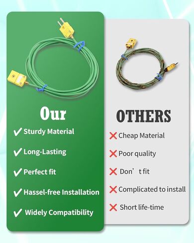 K-Type Thermocouple Extension Cable 118 Inch, Green Type K Thermocouple Wire with Male & Female Connector, -200°F to 2500°F Temperature Signal Extension 2 Pack in Saudi Arabia