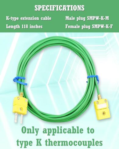 K-Type Thermocouple Extension Cable 118 Inch, Green Type K Thermocouple Wire with Male & Female Connector, -200°F to 2500°F Temperature Signal Extension 2 Pack in Saudi Arabia