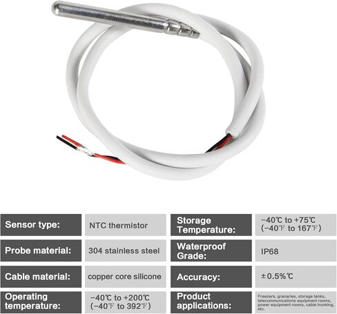 Jadeshay 10K Temperature Sensor Probe, NTC Thermistor Thermocouple Waterproof Thermistor Temperature Sensor Probe 0.5 m in Saudi Arabia