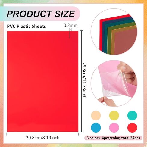 BENECREAT 24Pcs 6 Colors PVC Flexible Plastic Sheets, 11.8x8.3 Inch A4 Colored Translucent Plastic Sheets for Craft, Windows, Picture Frames, DIY Display Projects in Saudi Arabia