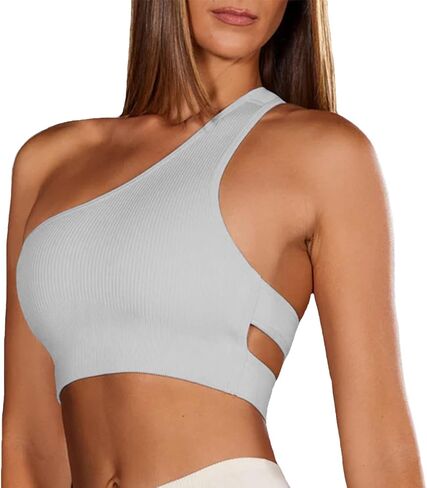 One Shoulder Sports Bra for Women, Sleeveless One Strap Sexy Workout Yoga Bra, Summer Crop Tops in Kuwait
