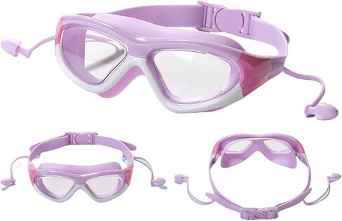 Swim Goggles With Earplugs Anti-Fog Waterproof Large Swimming Pool Eyewear Water Sports Glasses in Saudi Arabia