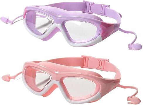 Swim Goggles With Earplugs Anti-Fog Waterproof Large Swimming Pool Eyewear Water Sports Glasses in Saudi Arabia