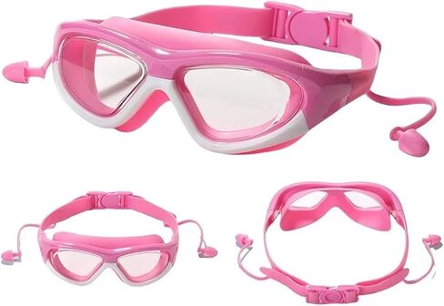 Swim Goggles With Earplugs Anti-Fog Waterproof Large Swimming Pool Eyewear Water Sports Glasses in Saudi Arabia