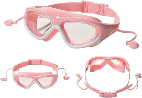 Swim Goggles With Earplugs Anti-Fog Waterproof Large Swimming Pool Eyewear Water Sports Glasses in Saudi Arabia