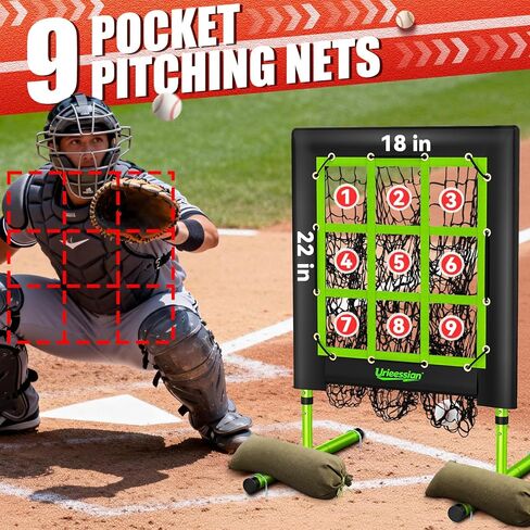 9 Hole Pitching Net with Strike Zone, Baseball Pitching Target, 5 Heights Adjustable 9 Pocket Target Softball Pitching net, Heavy-Duty Solo Baseball Throwing Target with Carry Bag for All Ages in Saudi Arabia