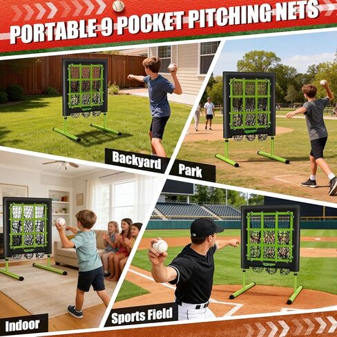 9 Hole Pitching Net with Strike Zone, Baseball Pitching Target, 5 Heights Adjustable 9 Pocket Target Softball Pitching net, Heavy-Duty Solo Baseball Throwing Target with Carry Bag for All Ages in Saudi Arabia
