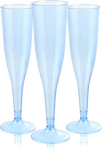 WDF 36 Pack Clear Blue Plastic Champagne Flutes - 7OZ Blue Champagne Flutes Plastic, Champagne Glasses Disposable for Party & Wedding in Kuwait