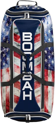حقيبة الخفافيش المتدحرجة من Boombah Brute مقاس 2.0-35 بوصة × 15 بوصة × 12-1/2 بوصة - Old Glory Navy/Red/White - تحمل 4 مضارب ومساحة للعتاد - حقيبة بعجلات in Kuwait